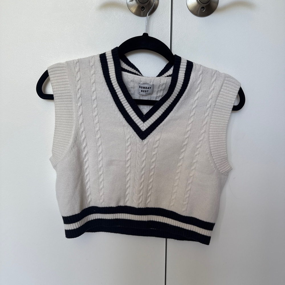 Sunday Best Vest XXS. White & Navy. Worn once.
